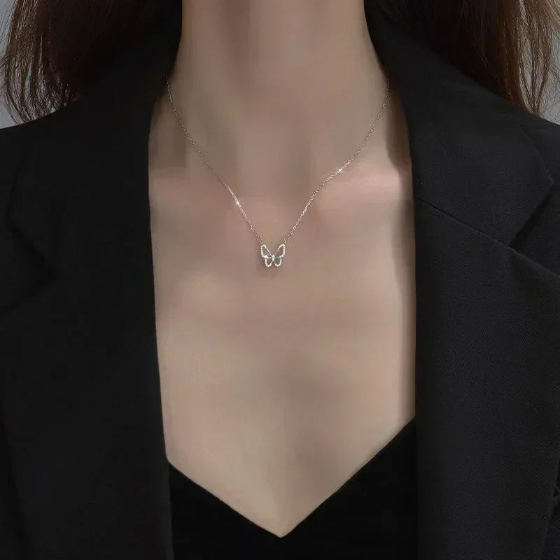 Crystal Zircon Butterfly Pendant Necklace