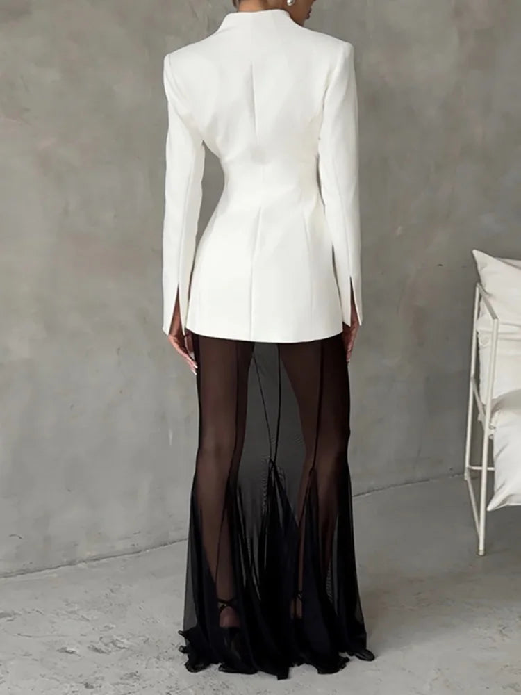 Elegant Retro V Neck Top And Slim Skirt 2pc Sets For Women Sexy See Through Skirt Two Piece Suits 2025 Chic Ladies Street Outfit