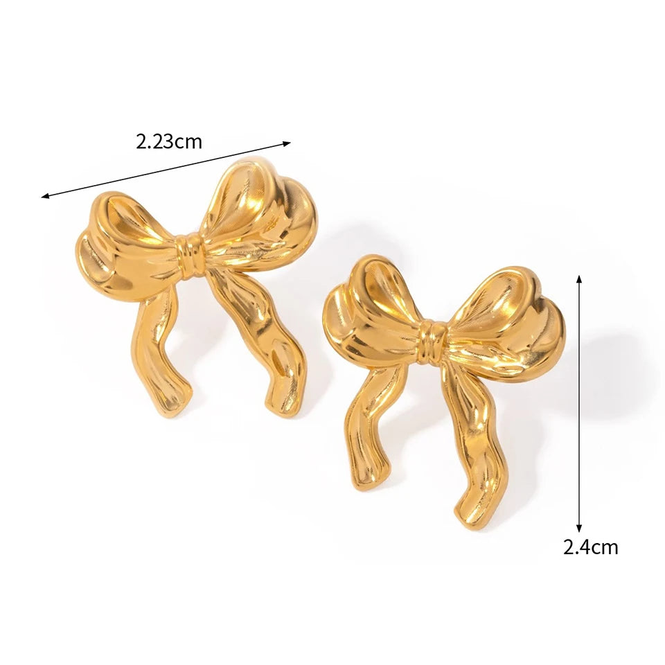 Gold Ribbon Bow Knot Earrings