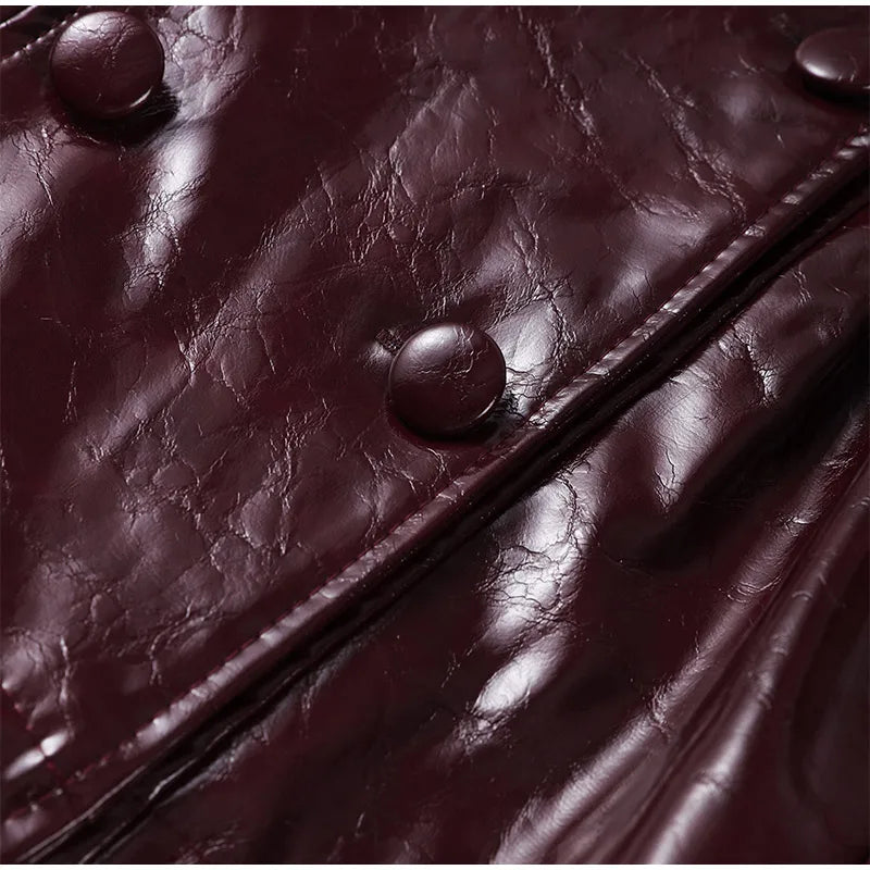 Fashion PU Leather Skirt Sets Women Lapel Long Sleeve
