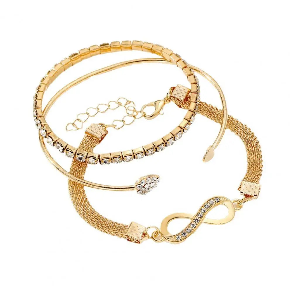 3-Piece Rhinestone Infinite Heart Bangle Set