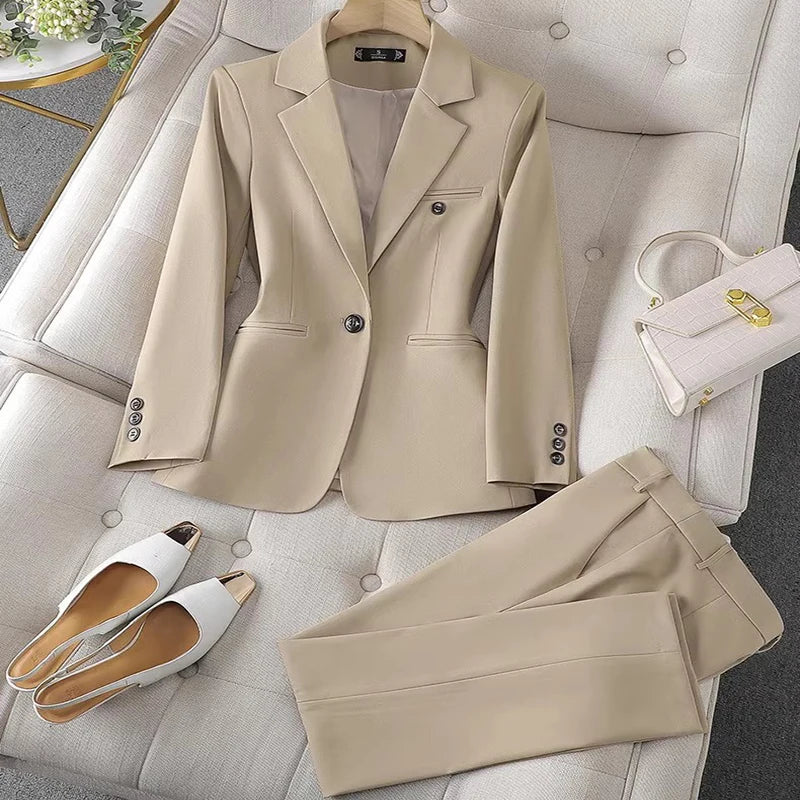 Casual Business Women' Suit New Long Sleeve Professional Western-style Trousers Suit Blazer Chic High Waisted Pants 2 Piece Set