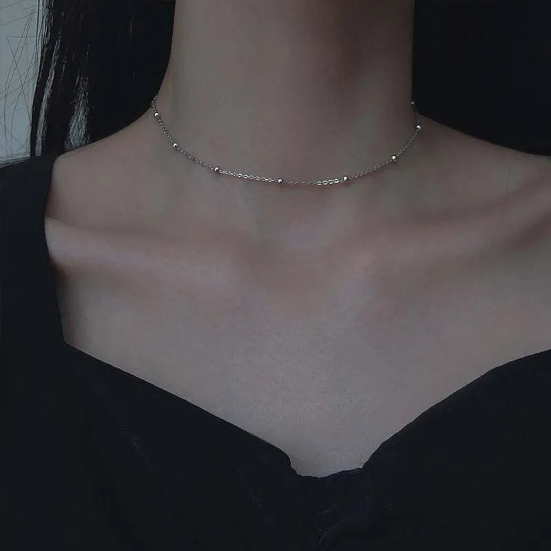 Silver Round Bead Choker Necklace