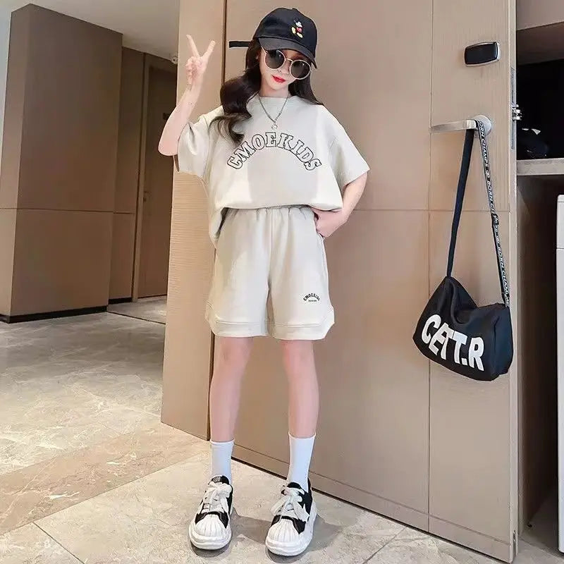 Girls' Letter T-Shirt & Half Pants Set