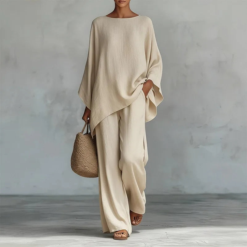 Spring New Fashion Linen Loose Long-sleeved Wide-leg Trousers