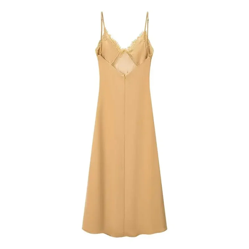 Silk Satin Texture Sexy Dress Women Summer Elegant Lady Long Dresses Daily Streetwear Holiday Clothing Lace Edge