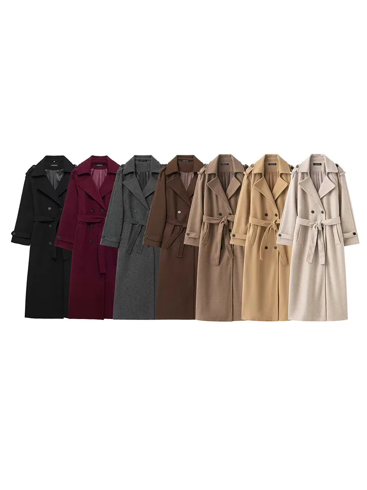 HH Women Fashion Lapel Double-breasted Pocket Belte