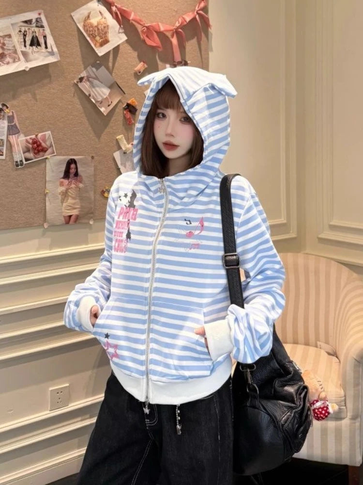Gothic Y2k Coats Harajuku Gothic Women Hooded Zip Up