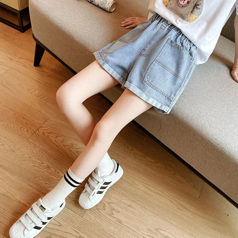 Embroidered Smile Face Denim Shorts