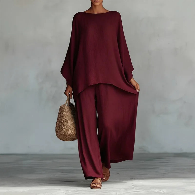 Spring New Fashion Linen Loose Long-sleeved Wide-leg Trousers