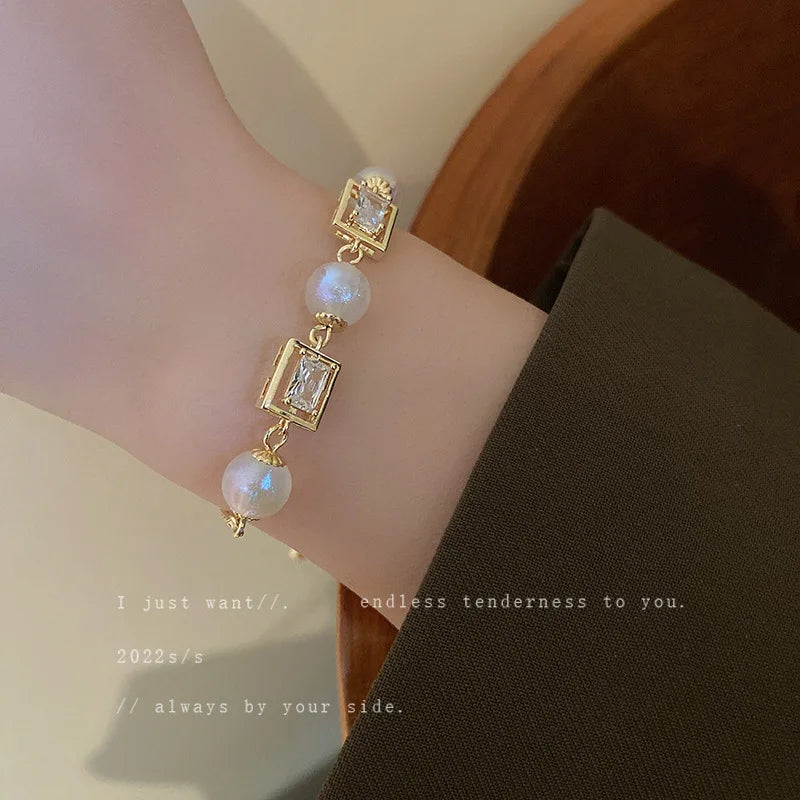 4pcs Vintage Daisy Flower & Pearl Bracelet Set