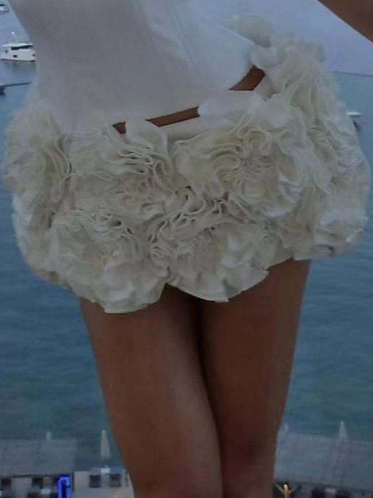 Women Sexy Red 3D Flowers Dress Sets Y2K Fishbone Bandage Adjustable Tube Top Flower Mini Skirt Suit High Street Women Outfits