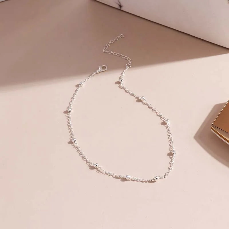 Silver Round Bead Choker Necklace
