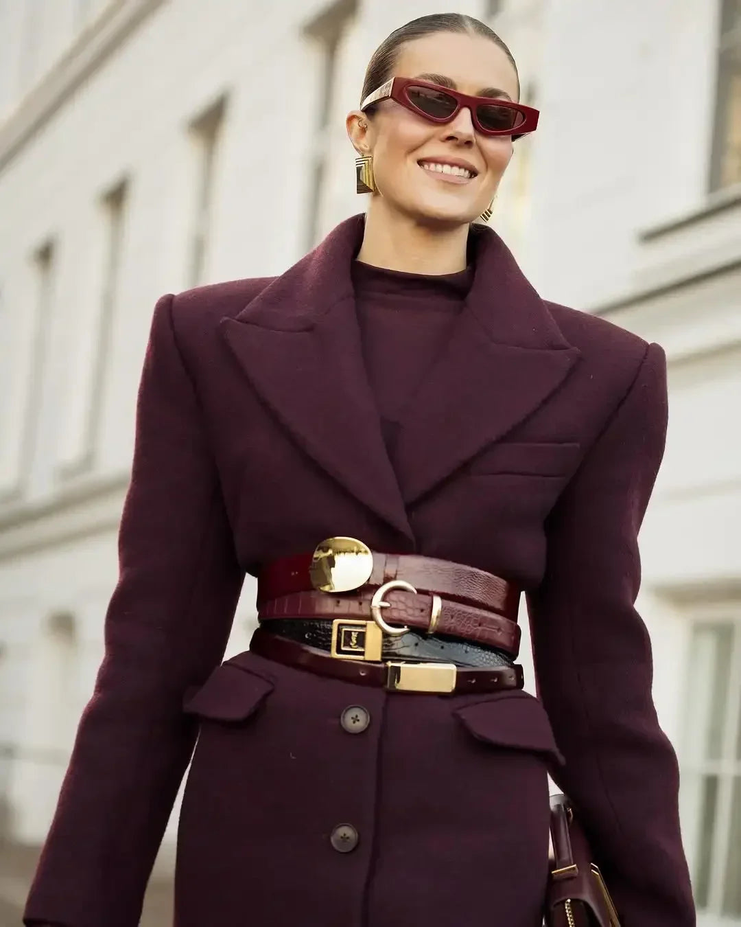 Solid Waist Cinching Woolen Blend Overcoat Women Fashion