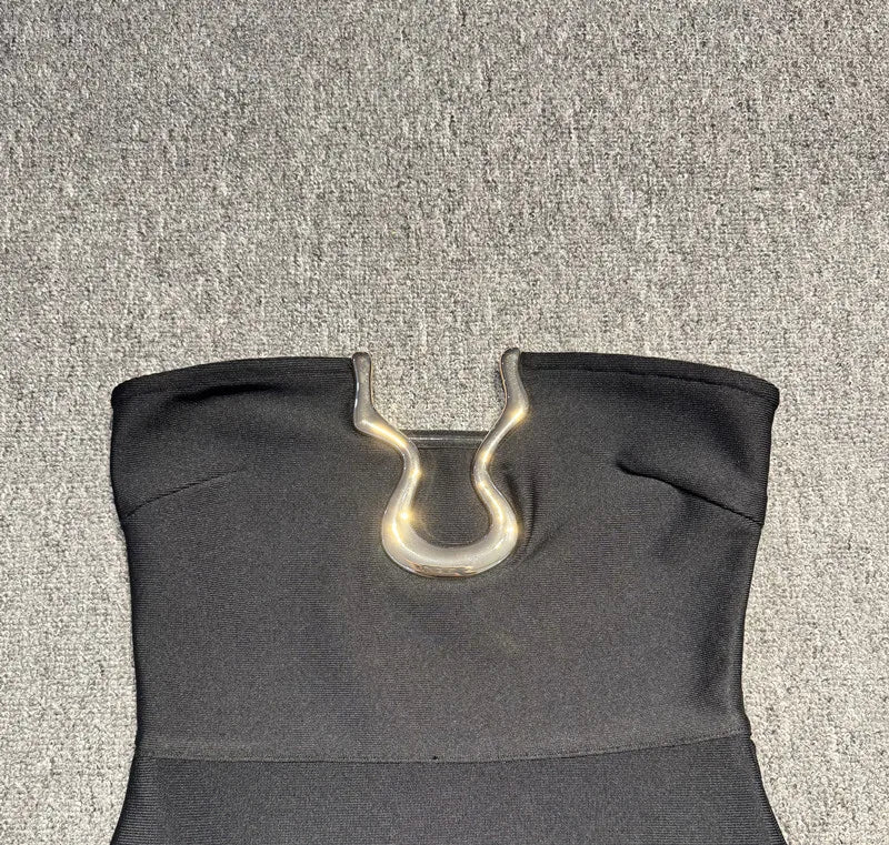 Elegant Strapless Black Long Bandage Dress
