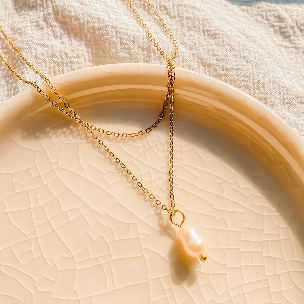 Minimalist Freshwater Pearl Double Layer Necklace
