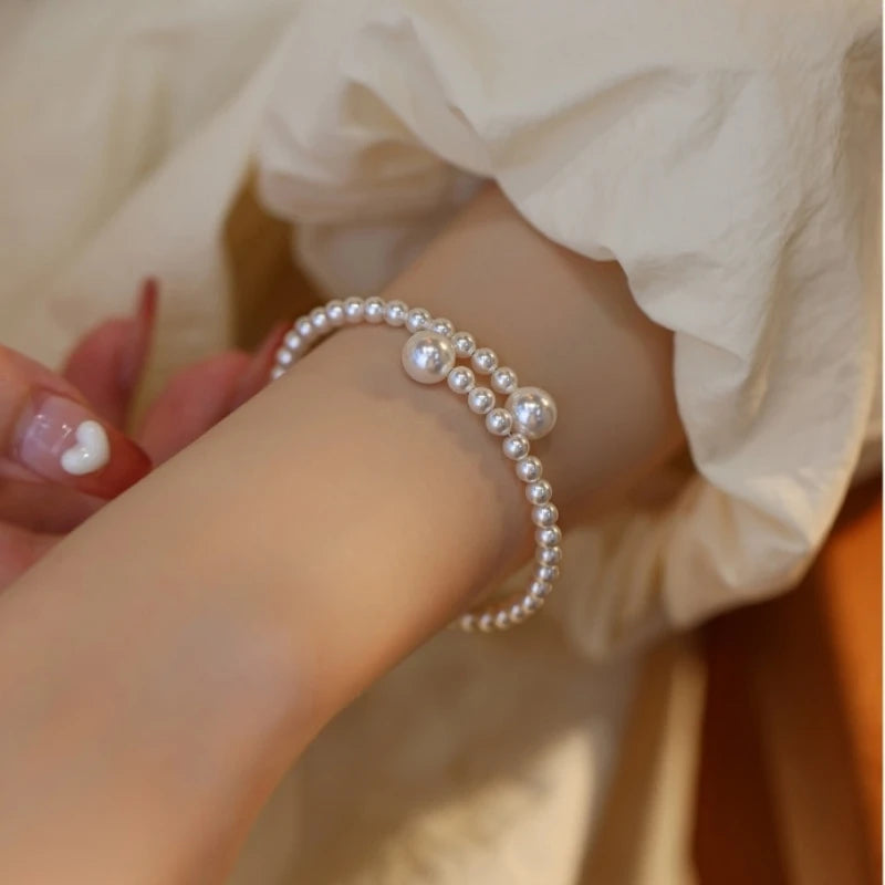 French Vintage Pearl Acrylic Ball Cuff Bracelet