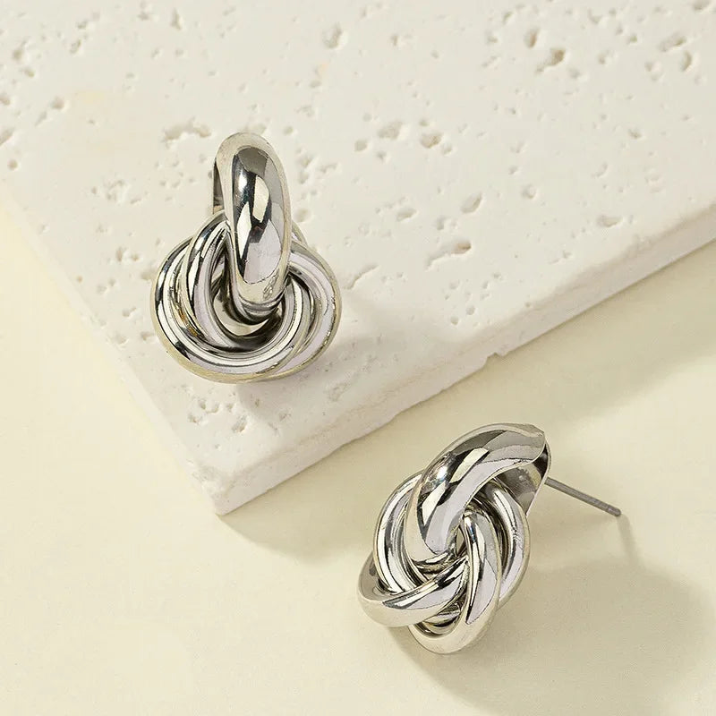 Knot Hoop Twist Stud Earrings
