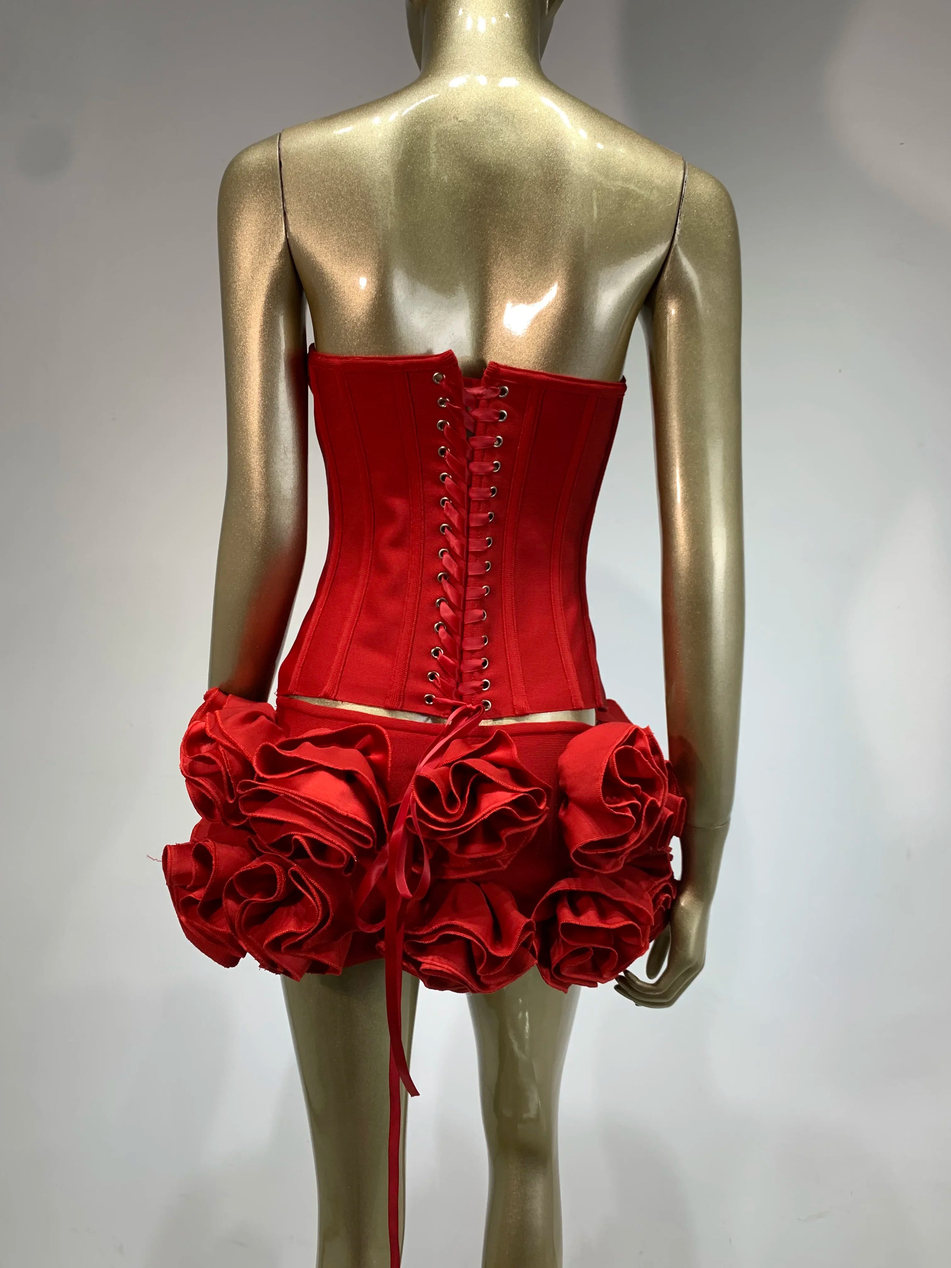 Women Red Bodycon Mini Bandage Outfits Club Party Strapless