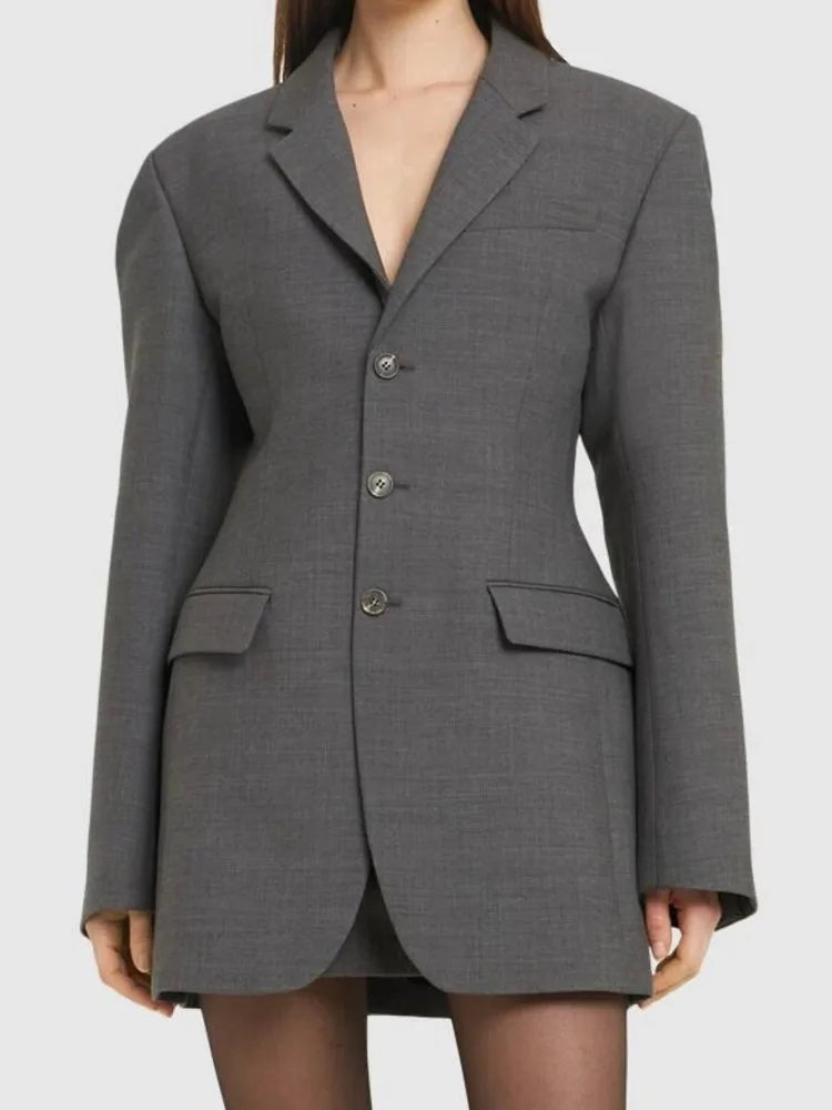 IEQJ Fashion Solid Color Blazer Women's Notched Long Sleeve Single Breasted Suit Jacket 2025 Summer New Tide 3QW1130