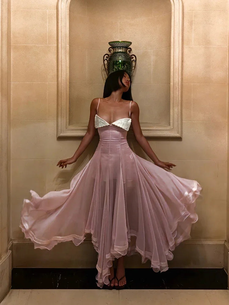 Sexy Patchwork Pleated Women's Long Dress