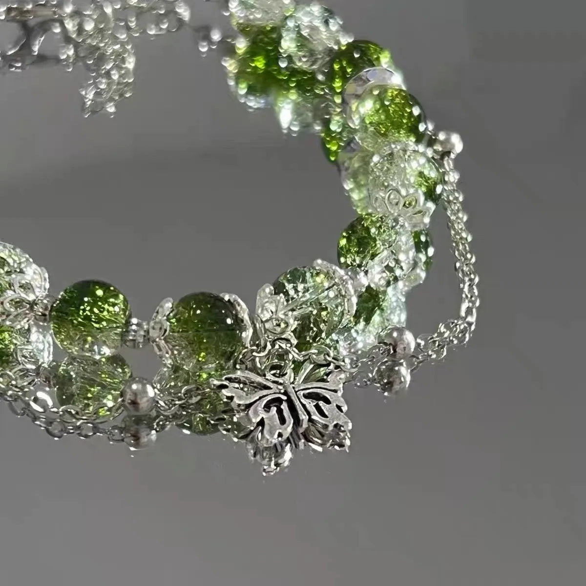 Fairy Butterfly Green Bead Tassel Bracelet