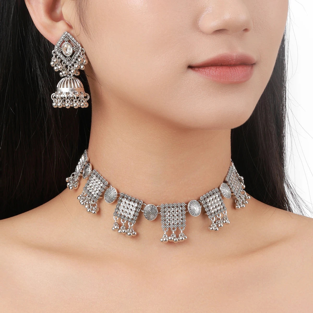 Vintage Square Geometric Crystal Jewelry Set