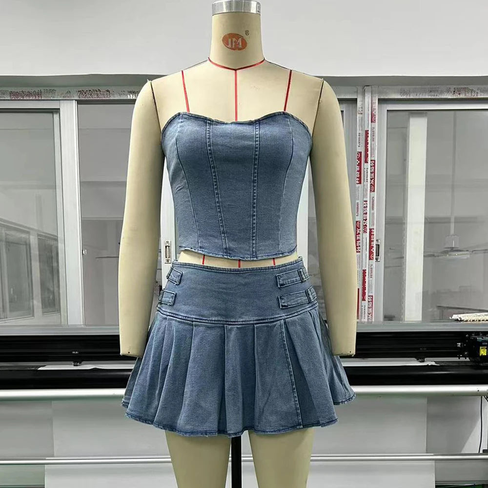 Sexy Summer Outfits Women 2026 Fashion Jean Dress with Skirt