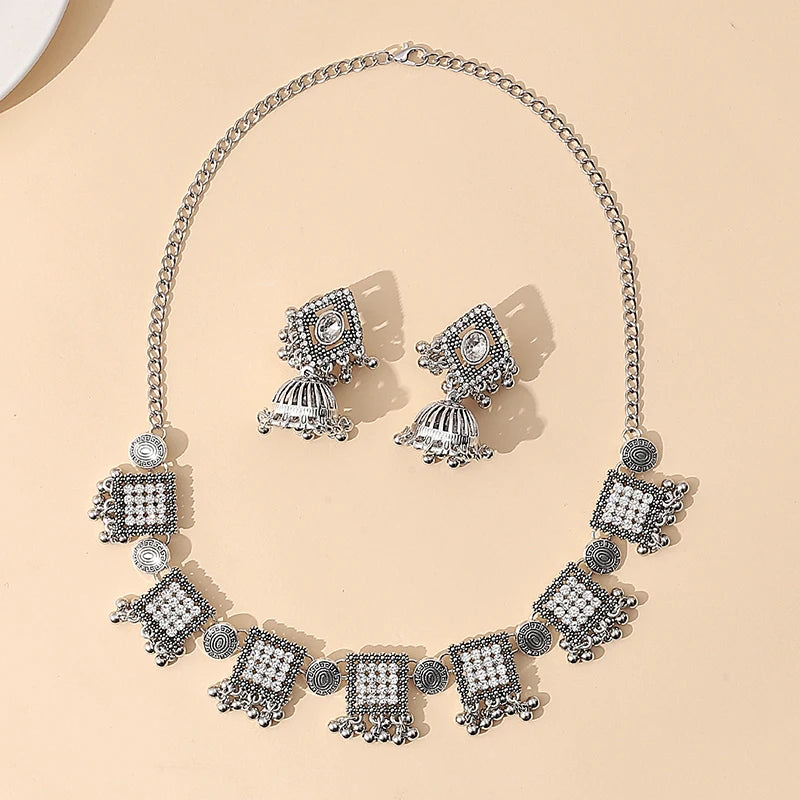 Vintage Square Geometric Crystal Jewelry Set