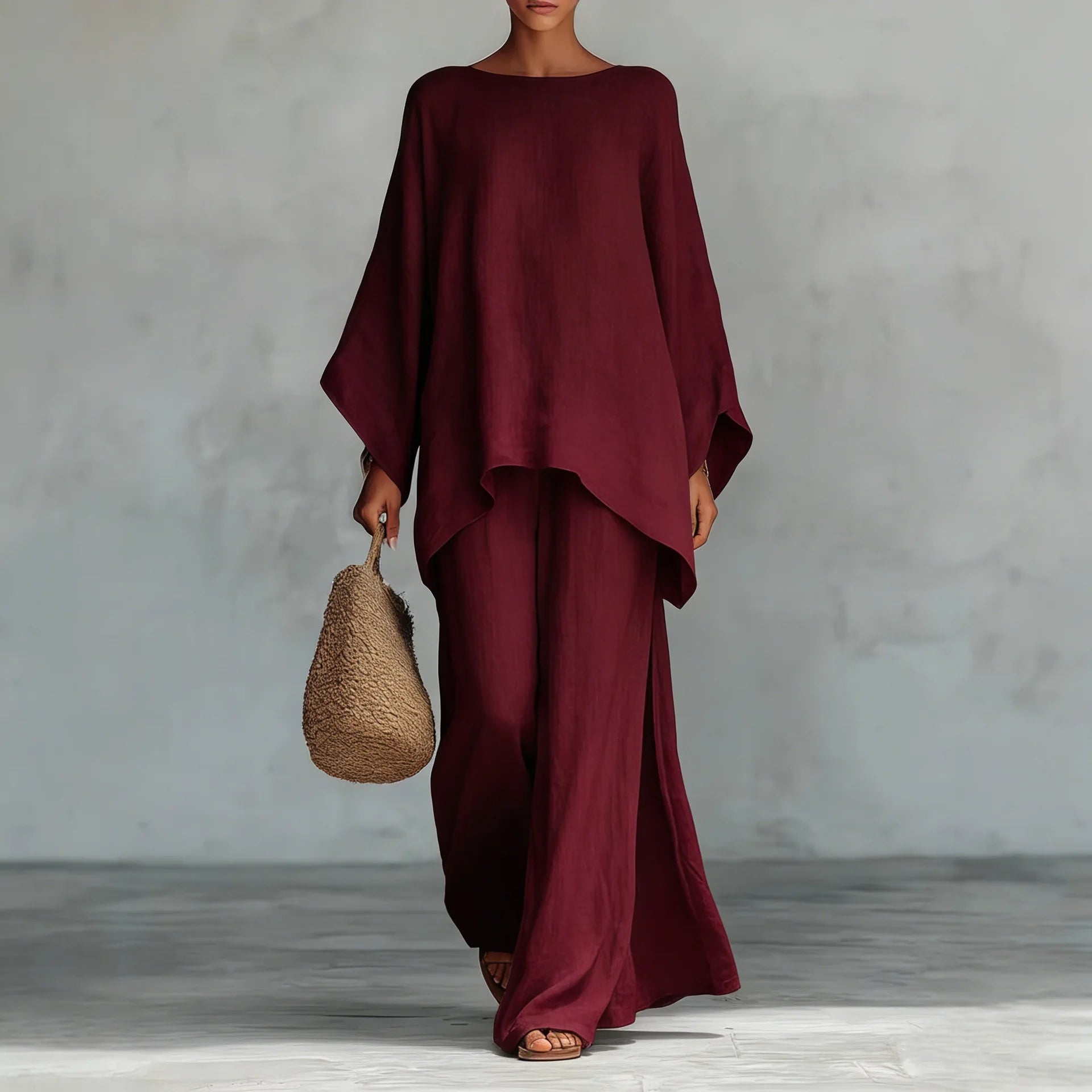 Spring New Fashion Linen Loose Long-sleeved Wide-leg Trousers