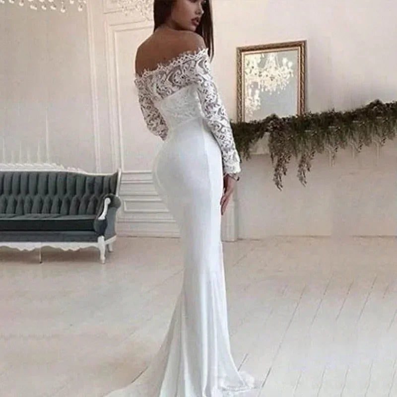 Fashion Female French Wedding Dress Sexy Elegant Lace Evening Dresses Long Vestidos Summer Dress Sexy Dress Women