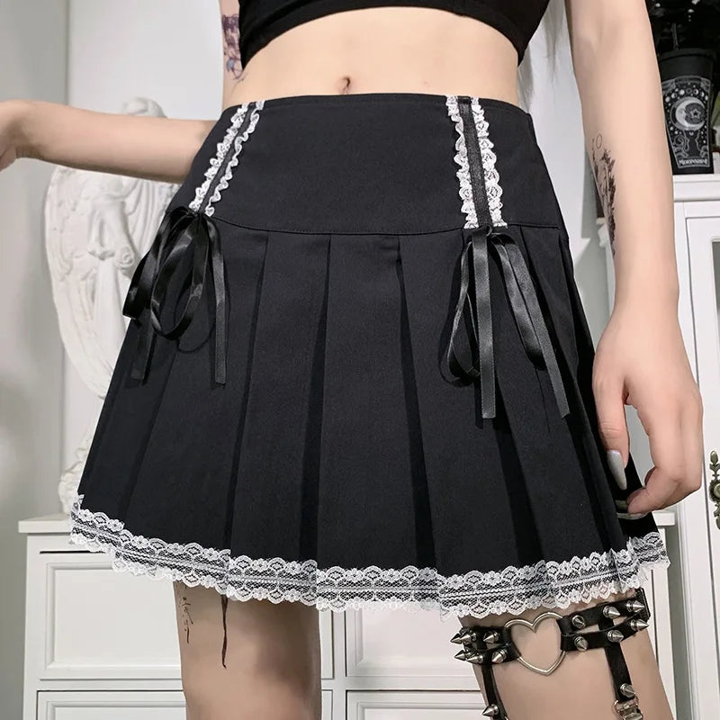 Gothic Lace Ruffle Mini Skirt for Women