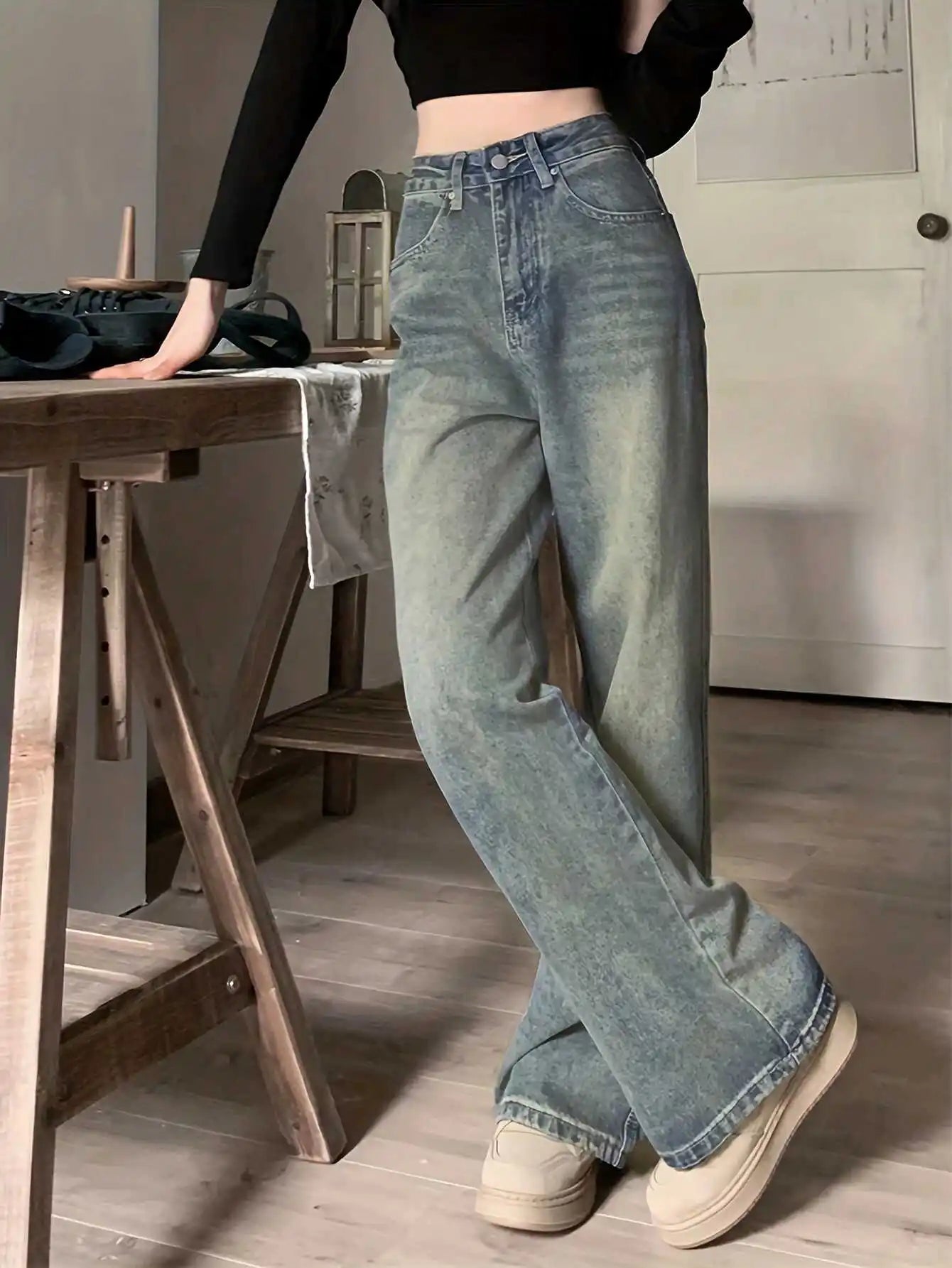 Retro High Waist Wide Leg Jeans