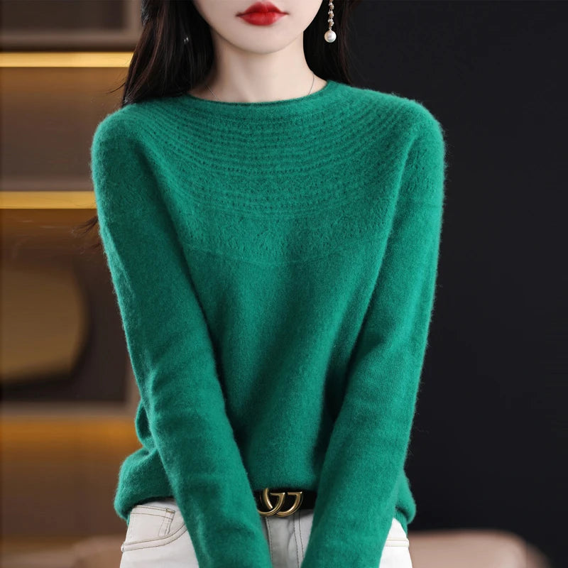 100% Merino Wool Round Neck Sweater for Women