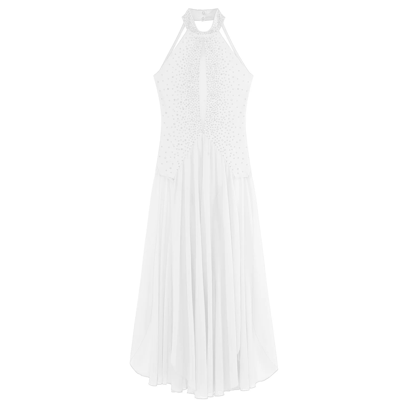 Womens Lyrical Dance Dress Modern Contemporary Dancewear Halter Rhinestones Split Dress for Performance Competition Costumes