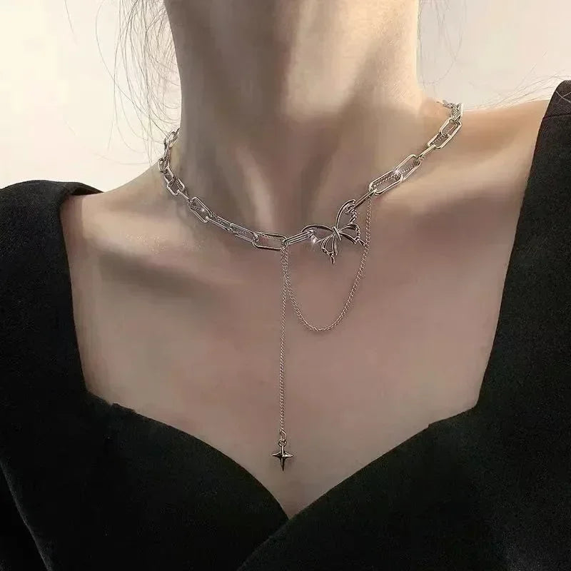 Crystal Zircon Butterfly Pendant Necklace
