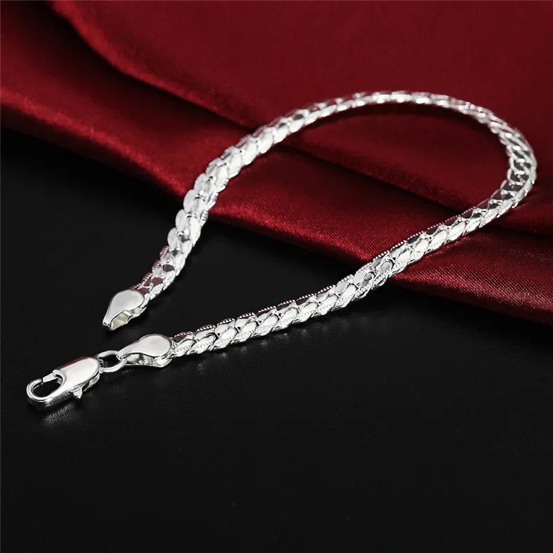 925 Sterling Silver Flat Side Chain Bracelet