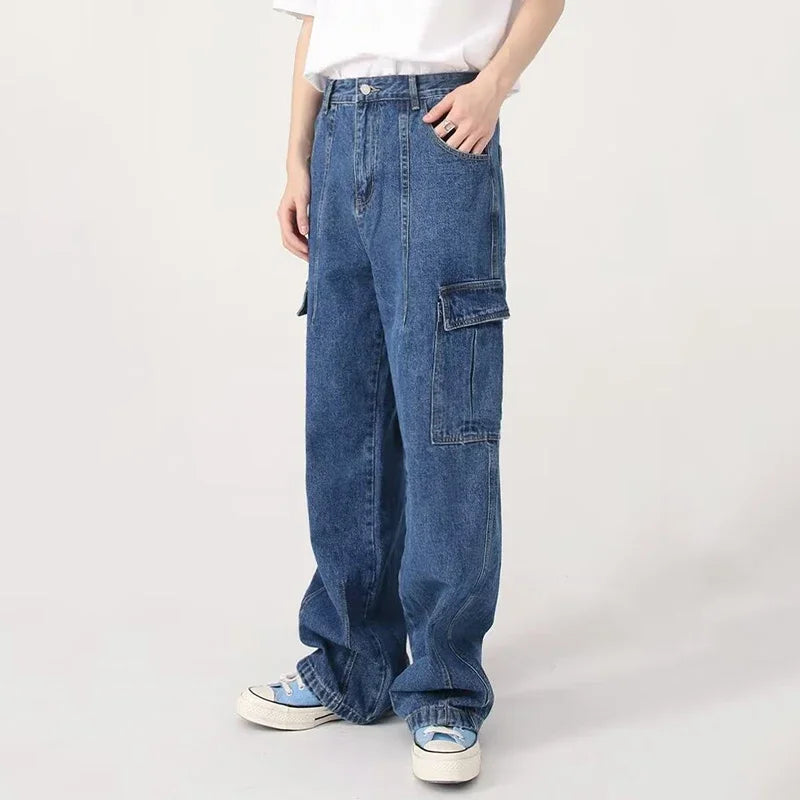 Men Baggy Oversize Cargo Jeans Male Wide Streetwear Hip Hop Pants Harajuku Fashion Straight Leg Black Blue Loose Denim Pants