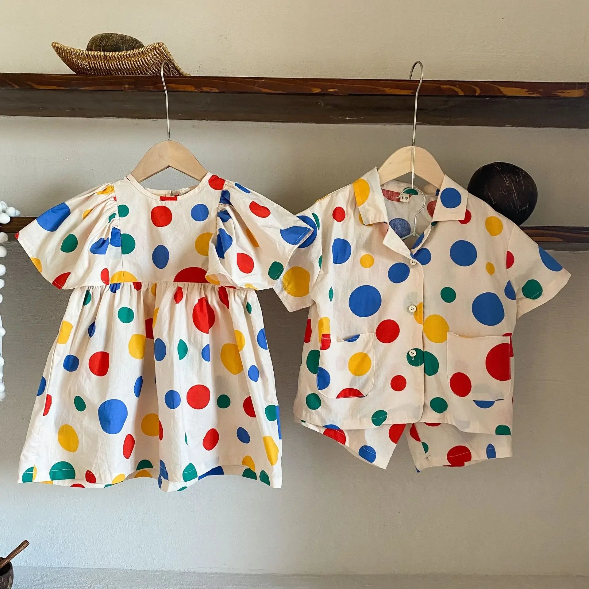 Brother-Sister Polka Dot Dress & Suit Set