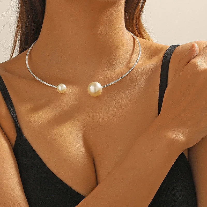 Rhinestone Heart Collar Choker Necklace