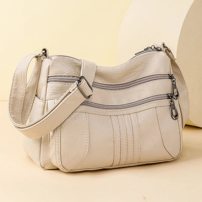 Solid Color Leather Shoulder Crossbody Bag