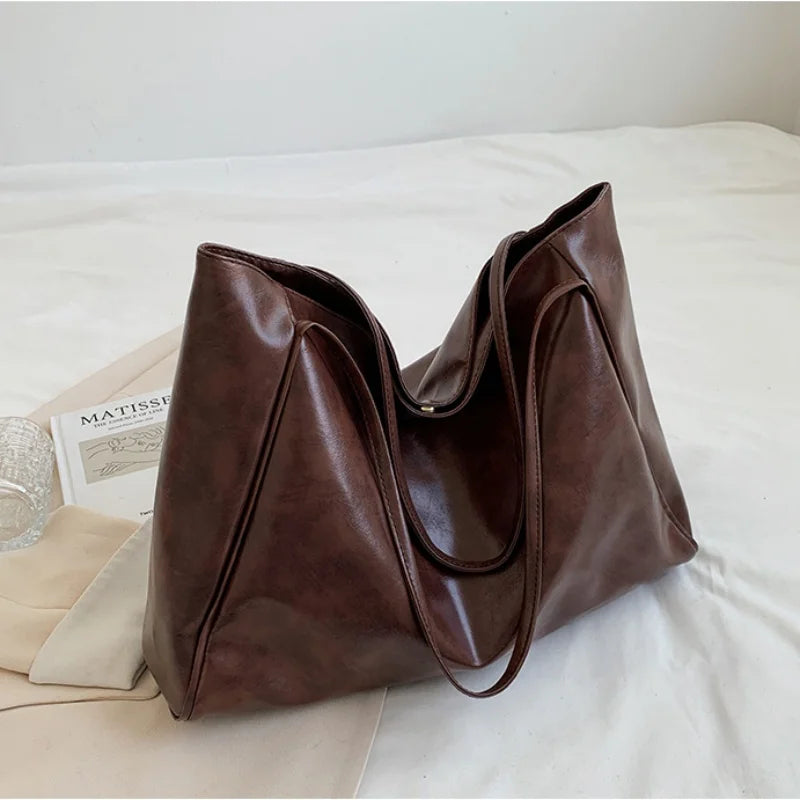Vintage Red Leather Tote Shoulder Bag