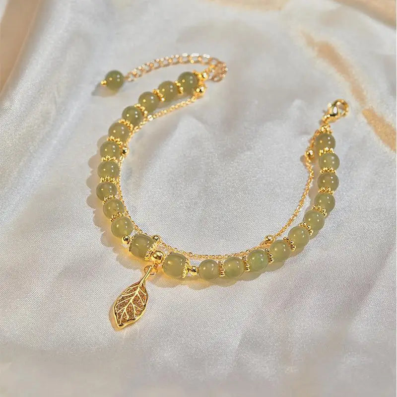 Green Jade Gold Leaf Bangle