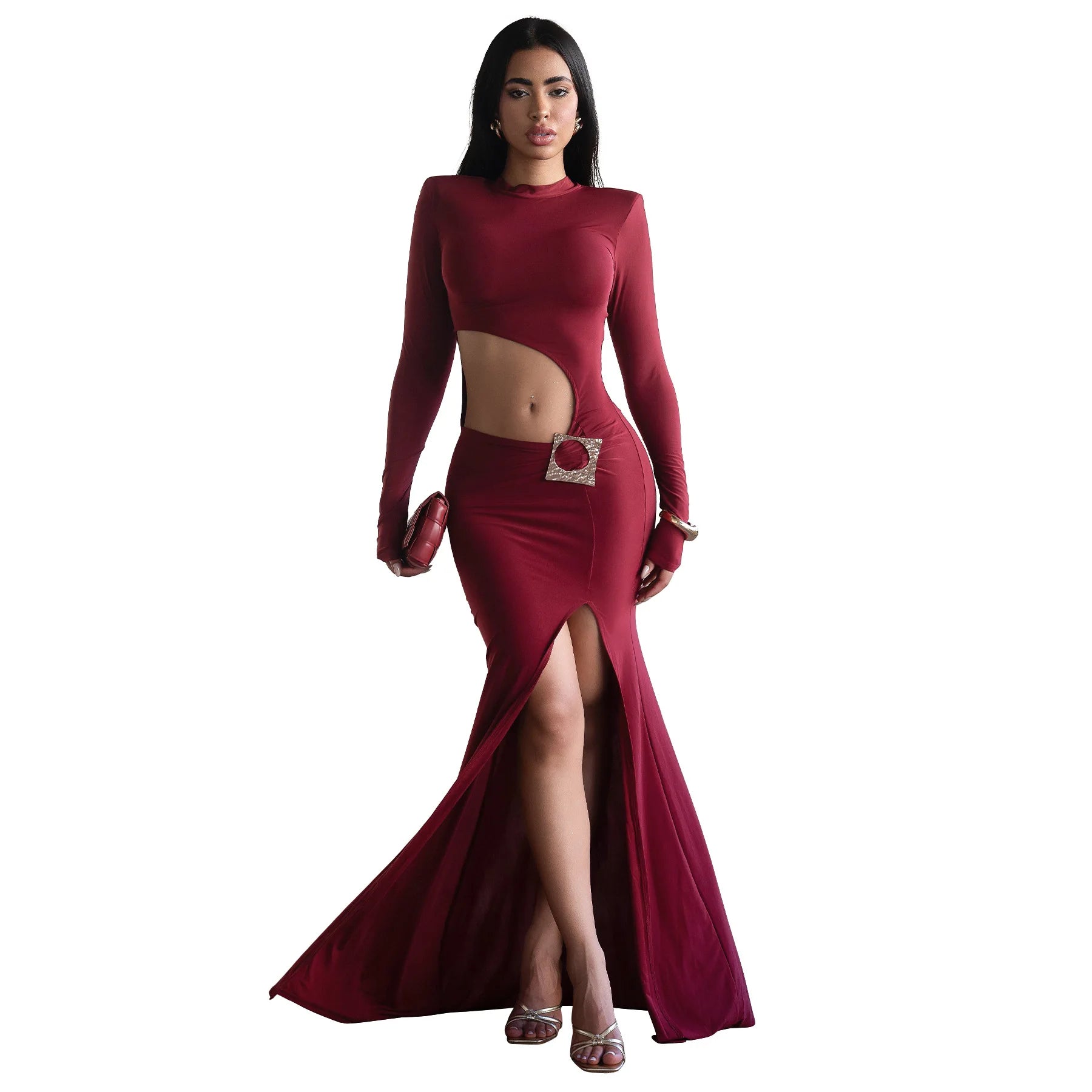 Sexy Bridesmaid Dress Women's Long Sleeve round Neck Outfit