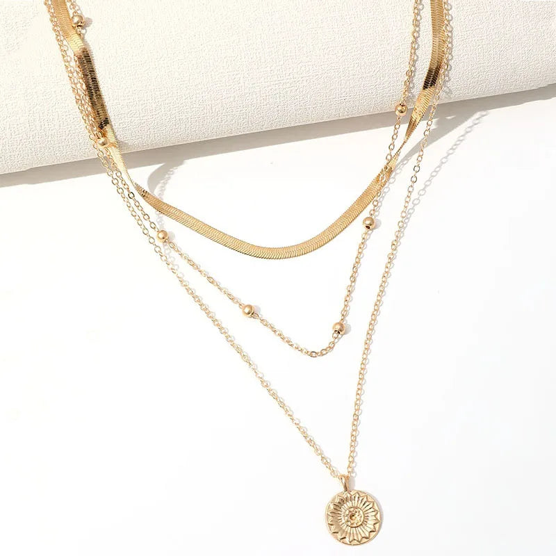 Three-Layer Coin Disc Pendant Necklace