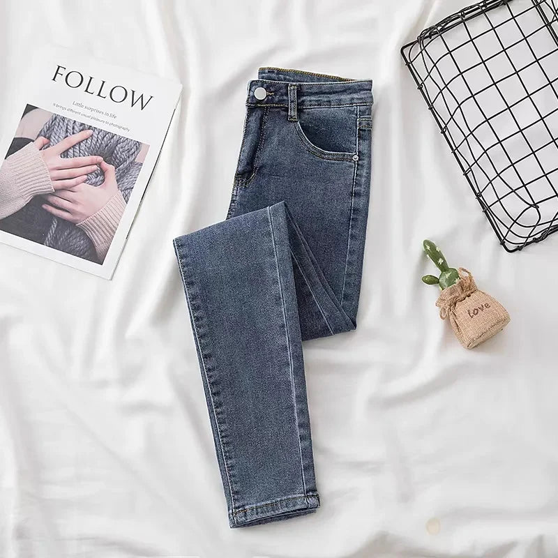 High-Waisted Black Slimming Pencil Jeans