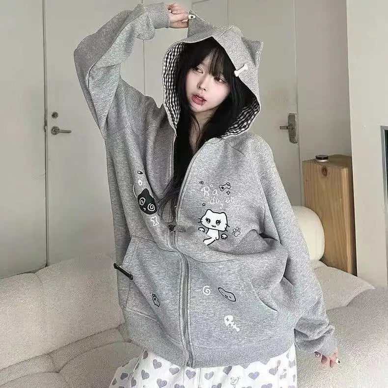 Gothic Y2k Coats Harajuku Gothic Women Hooded Zip Up