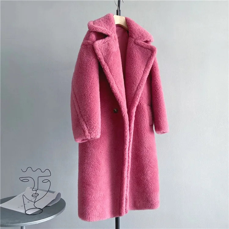 Winter Jacket Women Long Coat Wool Woven Fabric Thick Warm