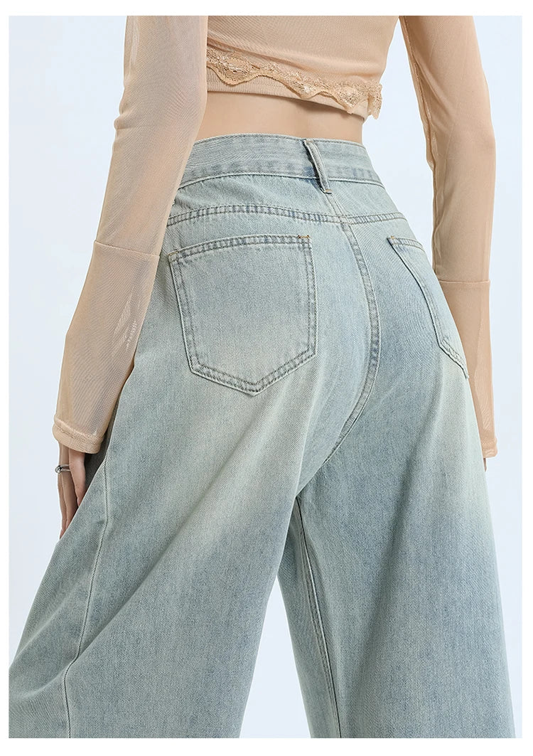 Pleated Wide Leg High Waist Jeans