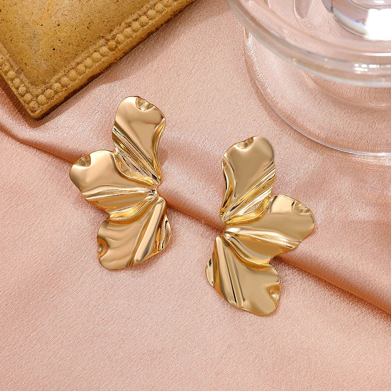 Gold Stainless Steel Half Flower Stud Earrings